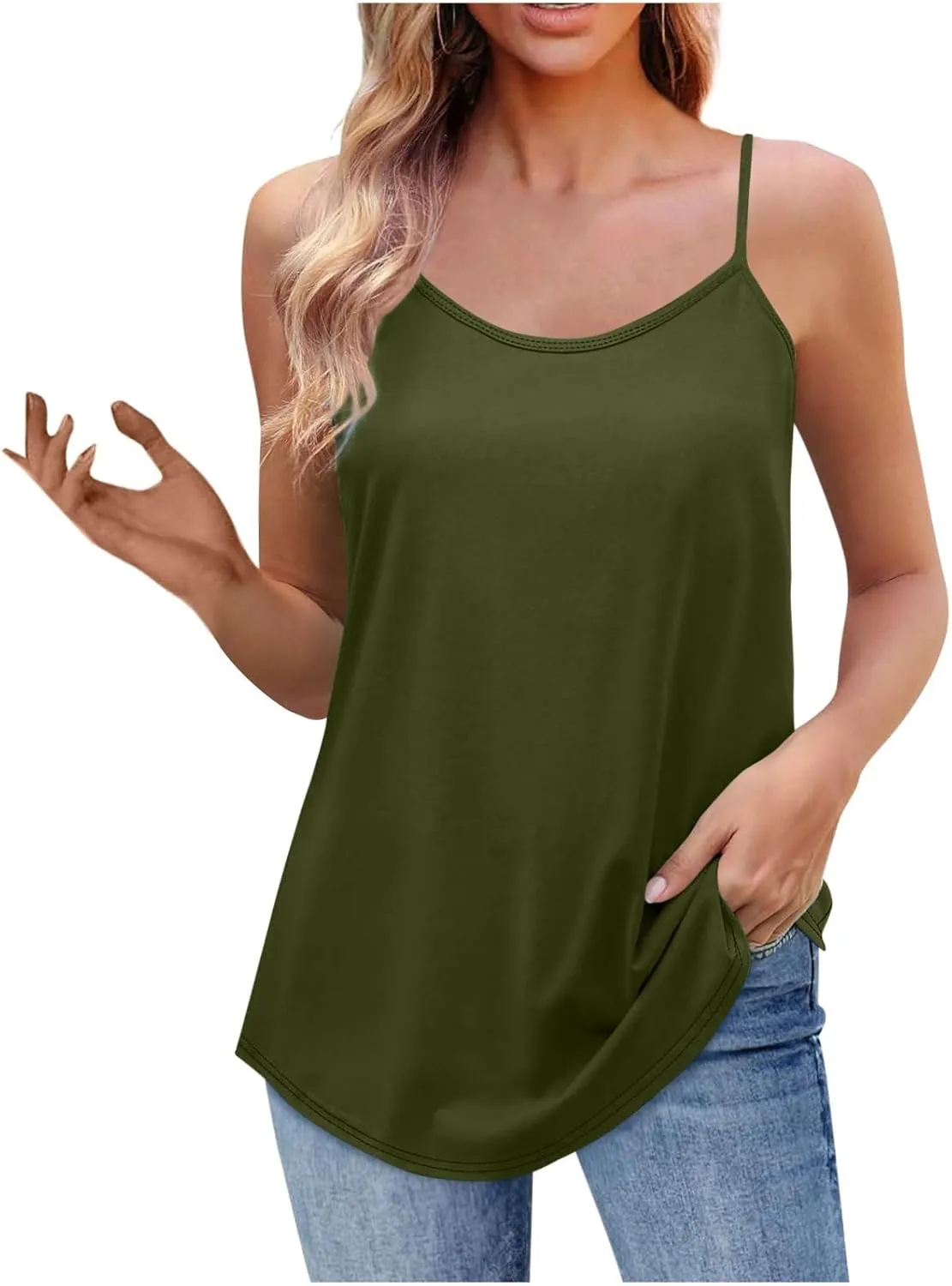 Tank Tops for Women Summer Spaghetti Strap Scoop Neck Sleeveless Camisole Casual Fashion Solid Loose Fit Cami Shirts