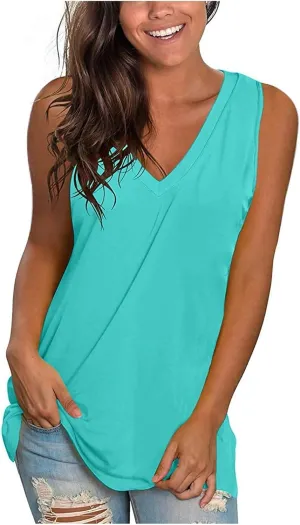 Tank Tops Women Summer Sleeveless V Neck Solid Color Fashion Clothes Casual Comfy Vacation Beach Flowy Camisole 2025