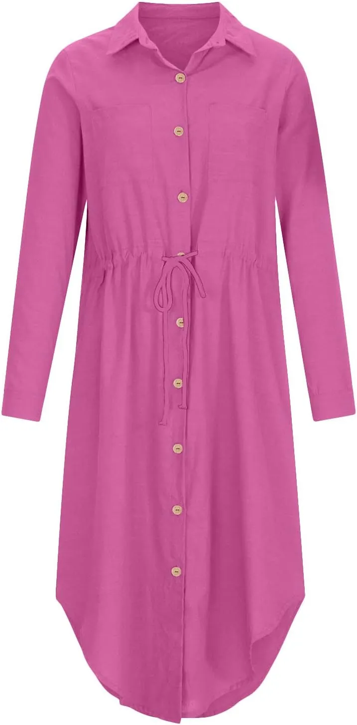 TARIENDY Maxi Dress for Women,Women's Button Down Vacation Outfits Long Sleeve Dresses Plus Size Summer Shirt Sundresses