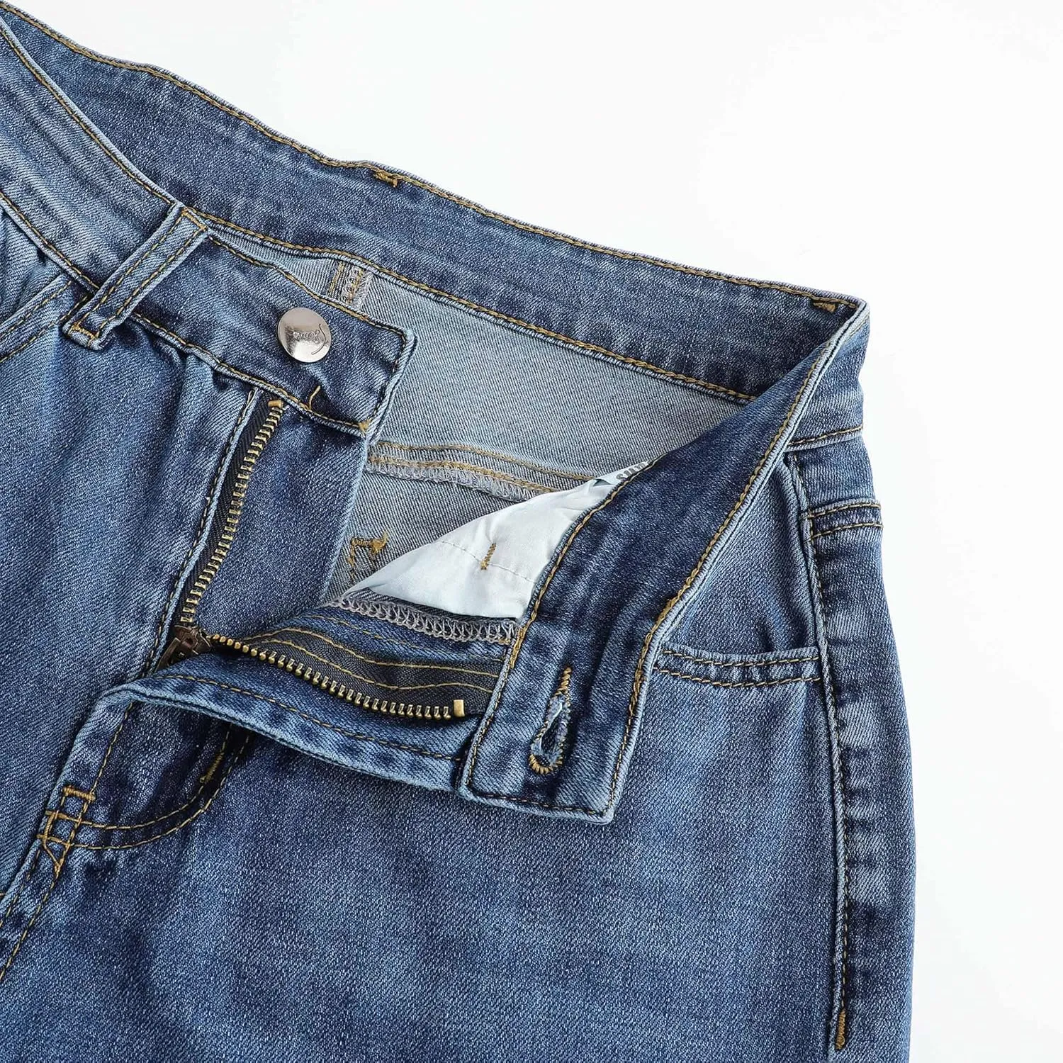 THUNDER STAR Womens High Waisted Wide Leg Jeans Stretchy Distressed Denim Pants