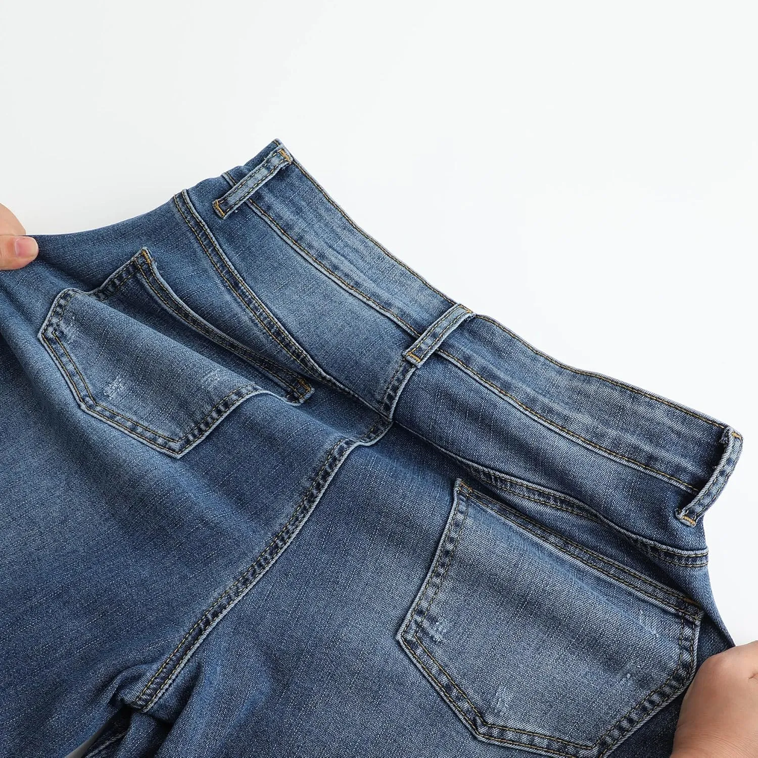THUNDER STAR Womens High Waisted Wide Leg Jeans Stretchy Distressed Denim Pants