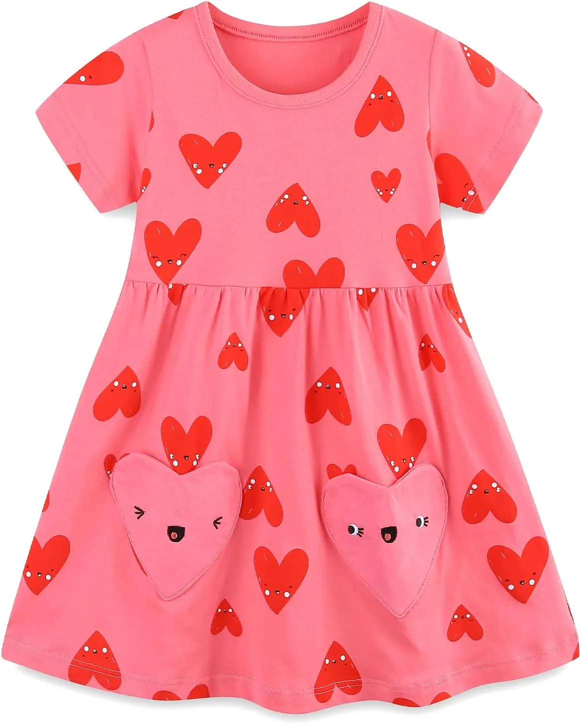 Toddler Girl's Cotton Dress Toddler Girls Summer Dress Clothes Cotton Casual Cartoon Print Short Sleeve Dresses 1-7 Years