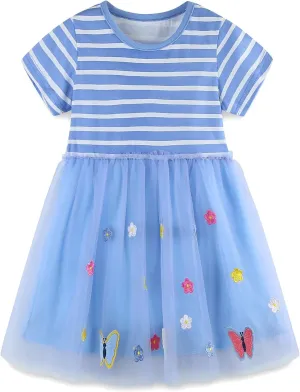 Toddler Girl's Cotton Dress Toddler Girls Summer Dress Clothes Cotton Casual Cartoon Print Short Sleeve Dresses 1-7 Years