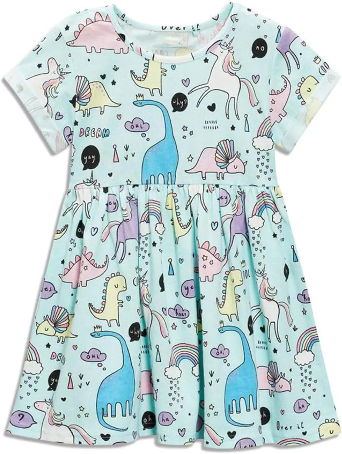 Toddler Girl's Cotton Dress Toddler Girls Summer Dress Clothes Cotton Casual Cartoon Print Short Sleeve Dresses 1-7 Years