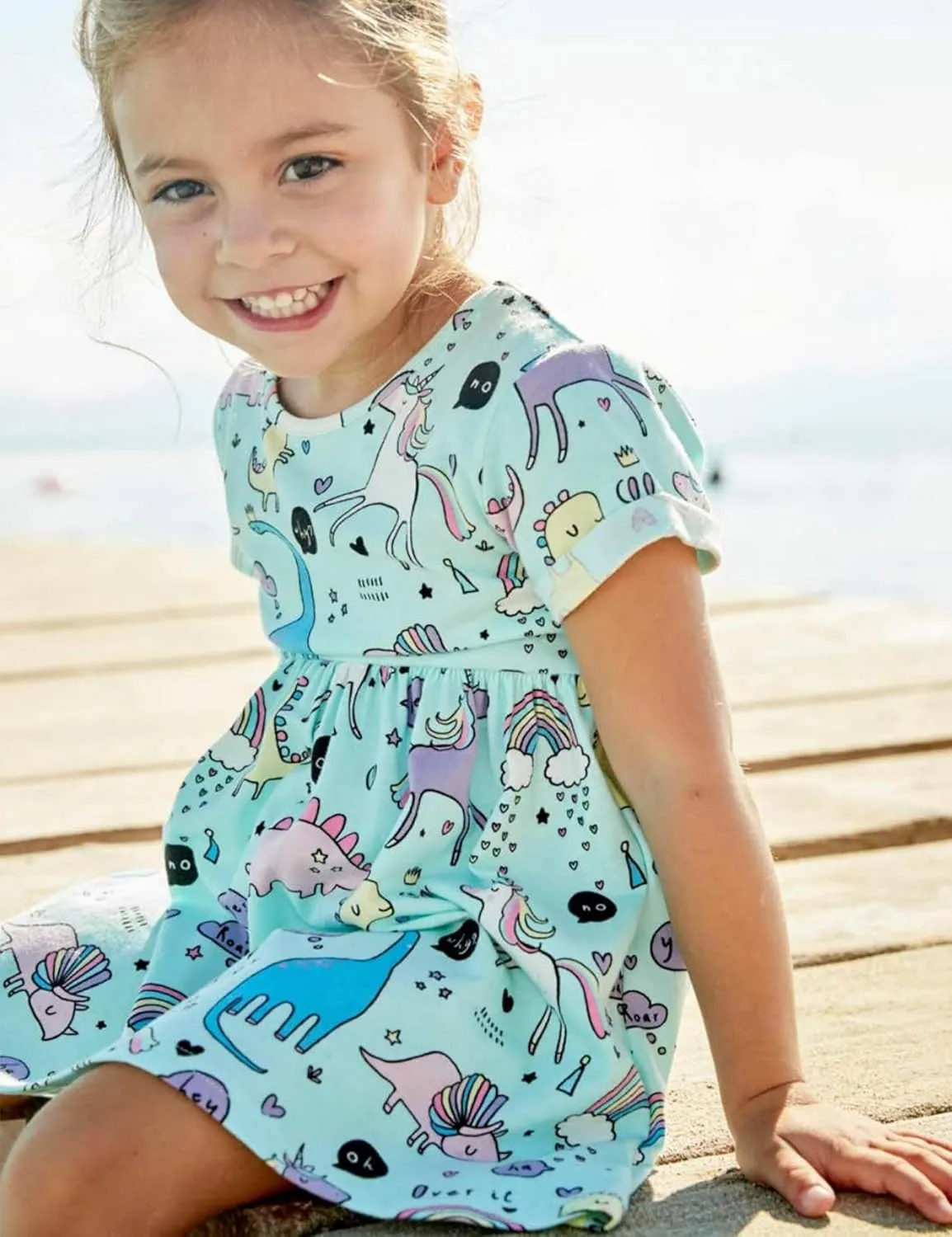 Toddler Girl's Cotton Dress Toddler Girls Summer Dress Clothes Cotton Casual Cartoon Print Short Sleeve Dresses 1-7 Years