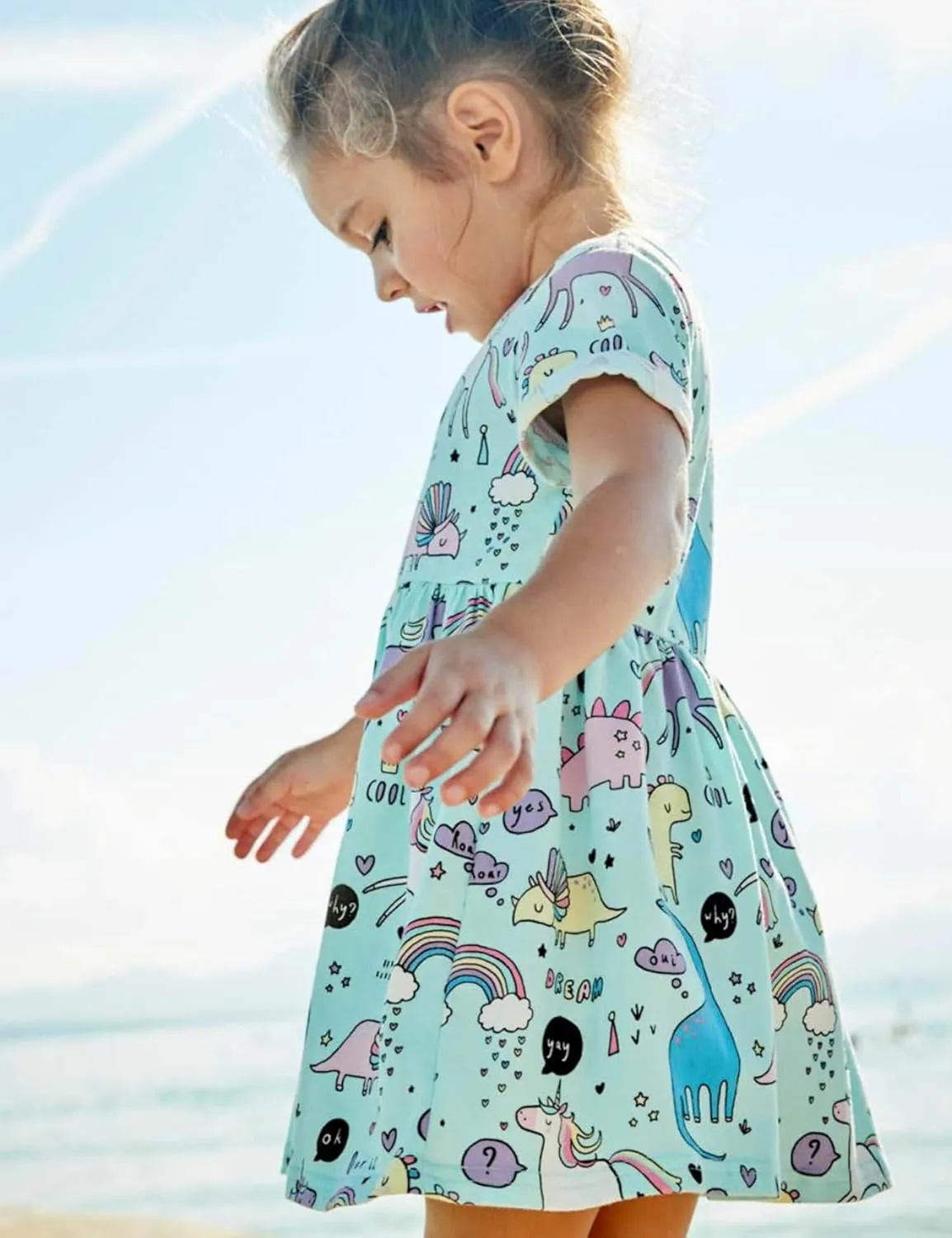 Toddler Girl's Cotton Dress Toddler Girls Summer Dress Clothes Cotton Casual Cartoon Print Short Sleeve Dresses 1-7 Years