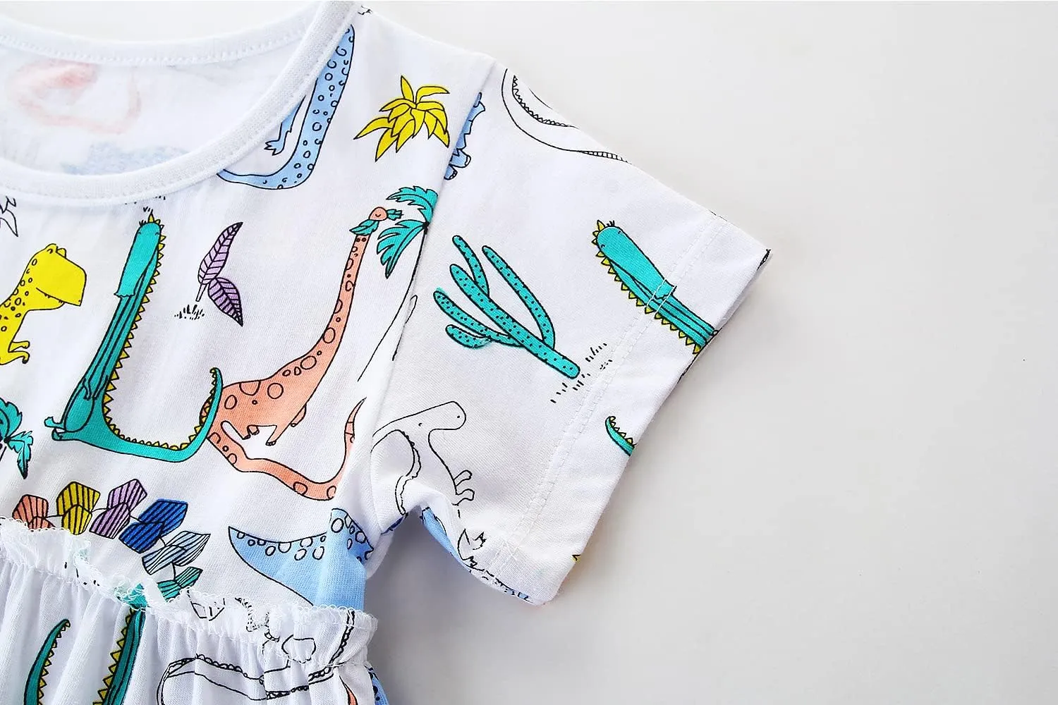 Toddler Girl's Cotton Dress Toddler Girls Summer Dress Clothes Cotton Casual Cartoon Print Short Sleeve Dresses 1-7 Years