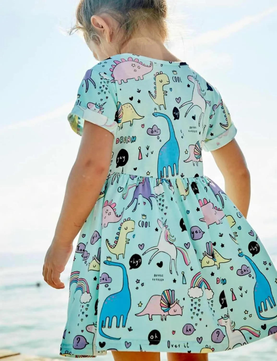 Toddler Girl's Cotton Dress Toddler Girls Summer Dress Clothes Cotton Casual Cartoon Print Short Sleeve Dresses 1-7 Years