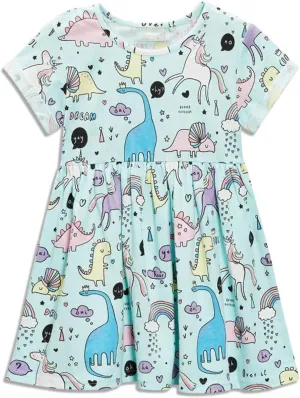 Toddler Girl's Cotton Dress Toddler Girls Summer Dress Clothes Cotton Casual Cartoon Print Short Sleeve Dresses 1-7 Years