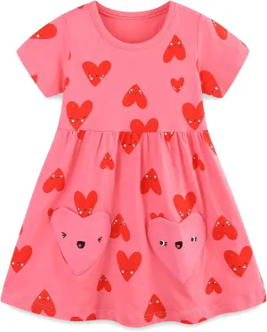 Toddler Girl's Cotton Dress Toddler Girls Summer Dress Clothes Cotton Casual Cartoon Print Short Sleeve Dresses 1-7 Years
