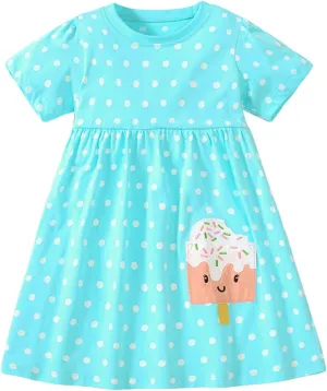 Toddler Girls Short Sleeve Cotton Dress Casual Summer Clothes Swing Sundress