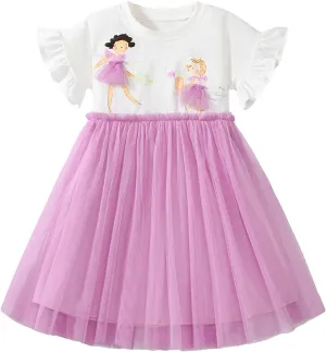 Toddler Girls Short Sleeve Cotton Dress Casual Summer Clothes Swing Sundress