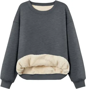 Trendy Queen Women's Winter Fleece Sherpa Lined Sweatshirts 2025 Crewneck Long Sleeve Pullover Hoodies Outfits Clothes