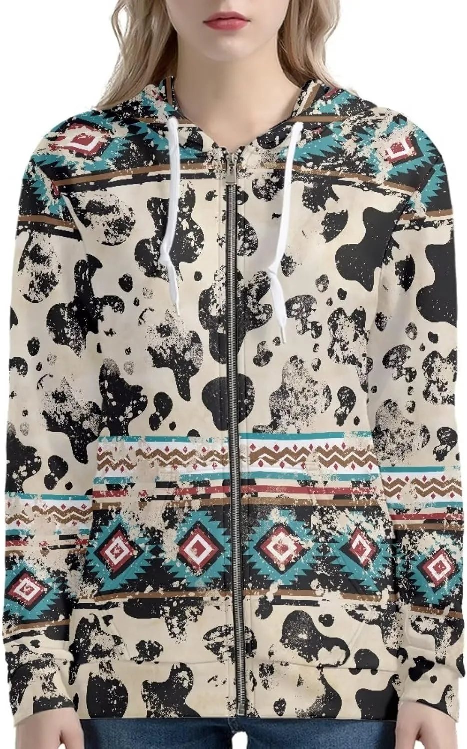 Trendy Womens Zip Up Hoodies Graphic Oversized Sweatshirts Long Sleeve Outfits with Pocket