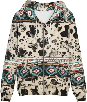 Trendy Womens Zip Up Hoodies Graphic Oversized Sweatshirts Long Sleeve Outfits with Pocket