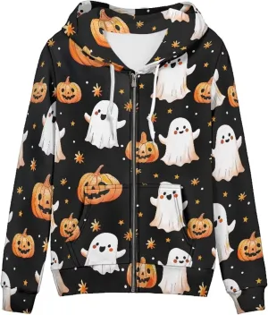 Trendy Womens Zip Up Hoodies Graphic Oversized Sweatshirts Long Sleeve Outfits with Pocket