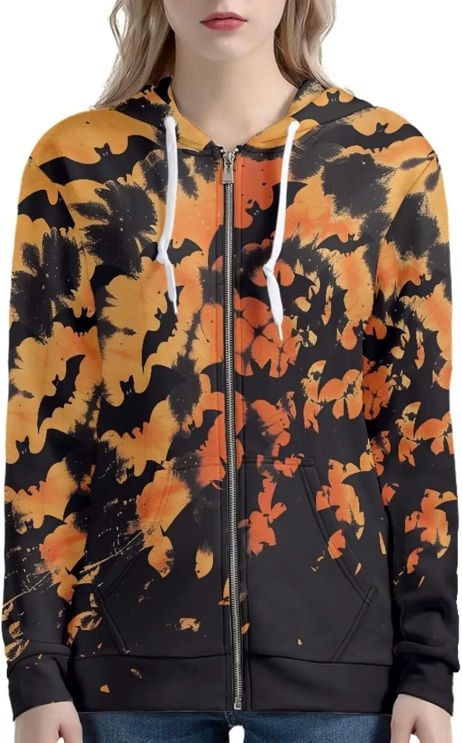 Trendy Womens Zip Up Hoodies Graphic Oversized Sweatshirts Long Sleeve Outfits with Pocket