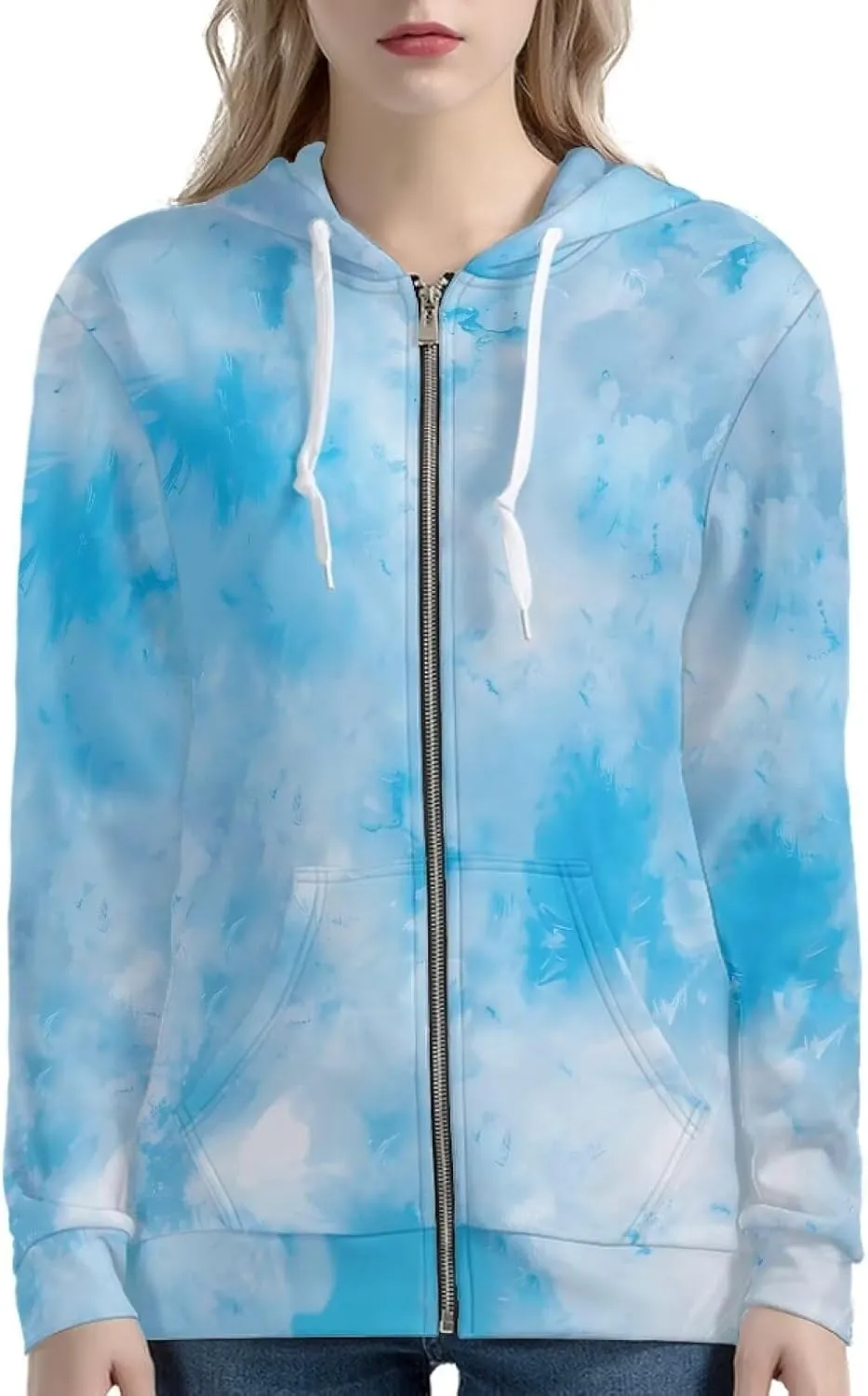 Trendy Womens Zip Up Hoodies Graphic Oversized Sweatshirts Long Sleeve Outfits with Pocket