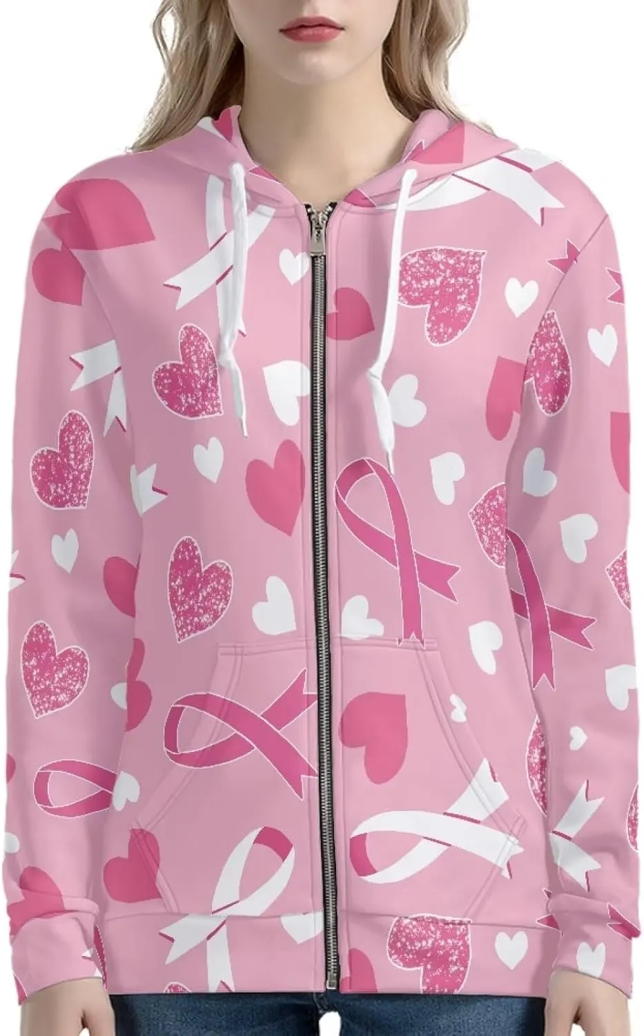 Trendy Womens Zip Up Hoodies Graphic Oversized Sweatshirts Long Sleeve Outfits with Pocket