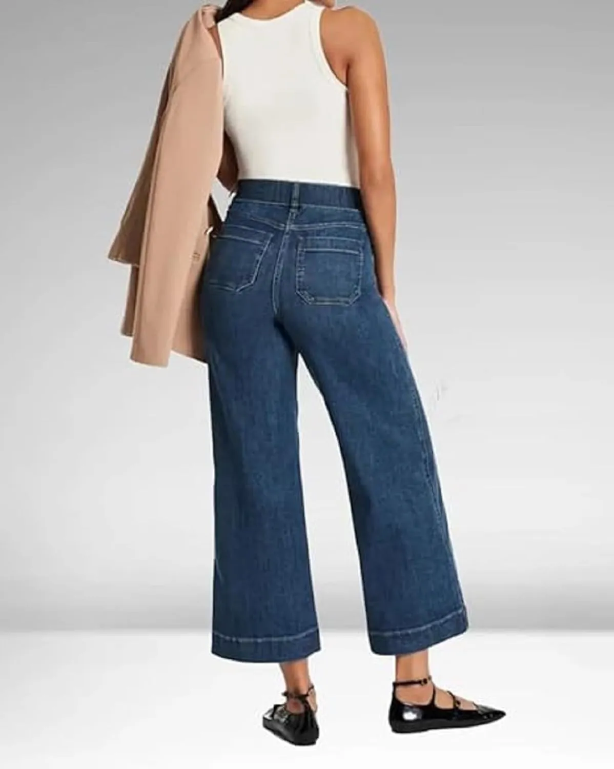 Tummy Control Cropped Wide Leg Jeans, Lovinpro Trendy High Waisted Wide Leg Jeans for Women with Patch Pocket