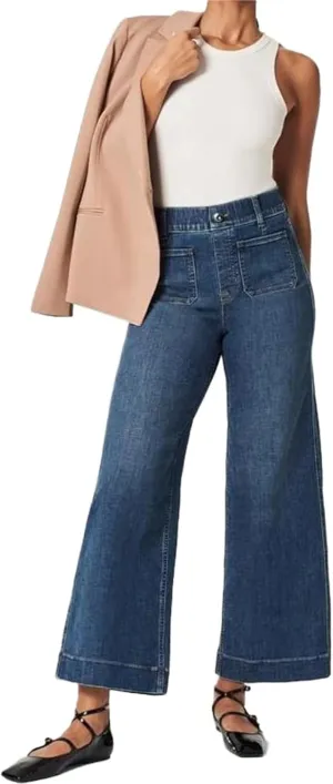 Tummy Control Cropped Wide Leg Jeans, Lovinpro Trendy High Waisted Wide Leg Jeans for Women with Patch Pocket