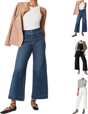 Tummy Control Cropped Wide Leg Jeans, Lovinpro Trendy High Waisted Wide Leg Jeans for Women with Patch Pocket