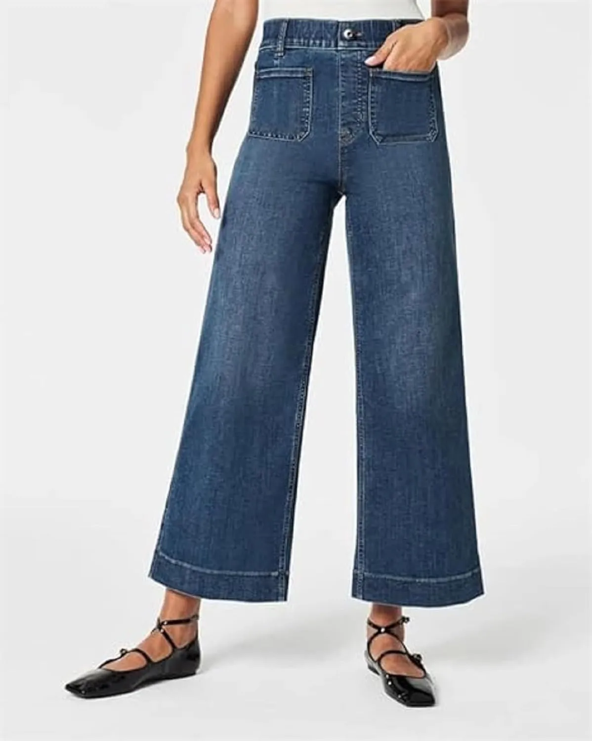 Tummy Control Cropped Wide Leg Jeans, Lovinpro Trendy High Waisted Wide Leg Jeans for Women with Patch Pocket