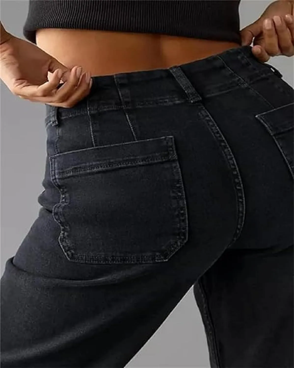 Tummy Control Cropped Wide Leg Jeans, Lovinpro Trendy High Waisted Wide Leg Jeans for Women with Patch Pocket