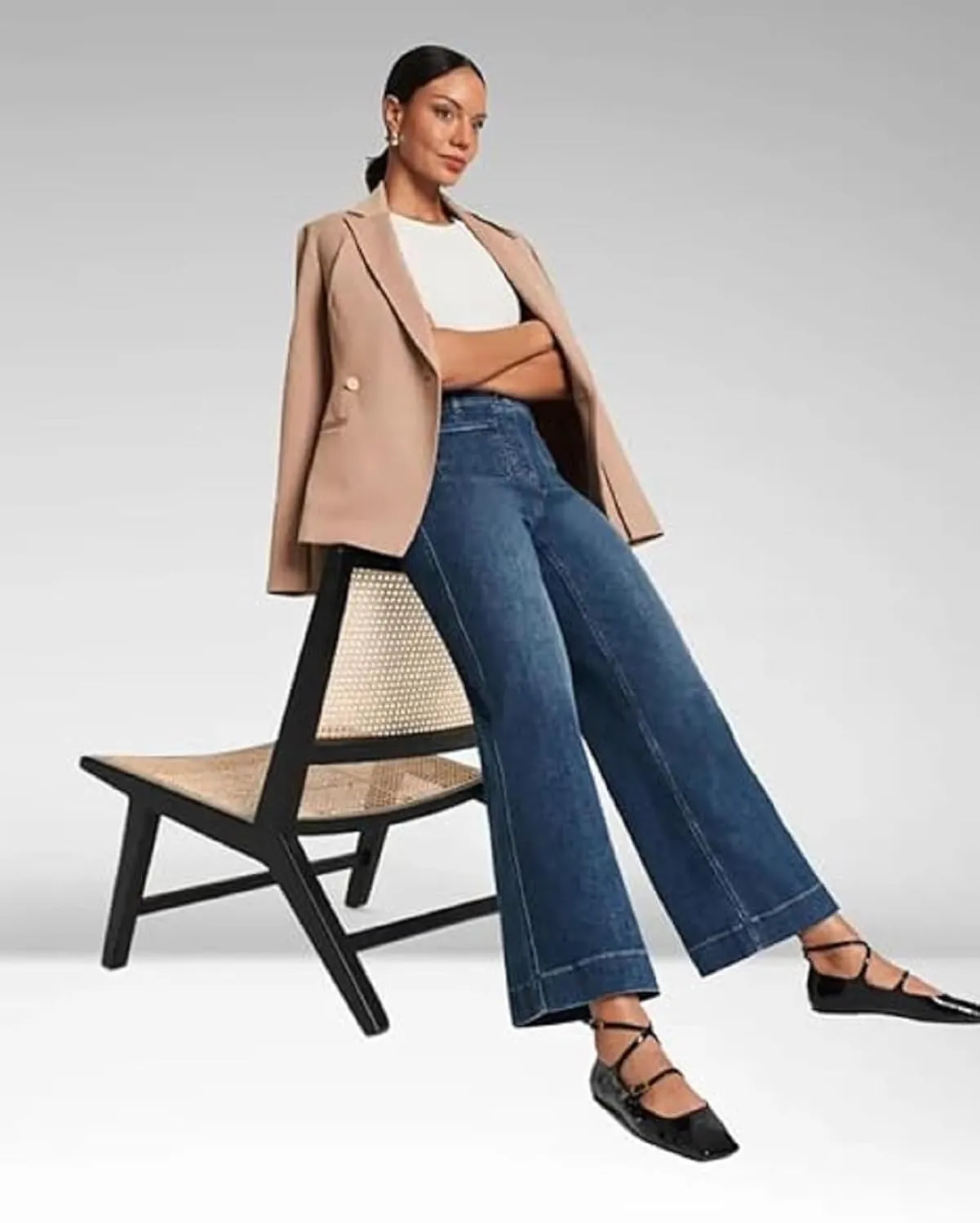 Tummy Control Cropped Wide Leg Jeans, Lovinpro Trendy High Waisted Wide Leg Jeans for Women with Patch Pocket