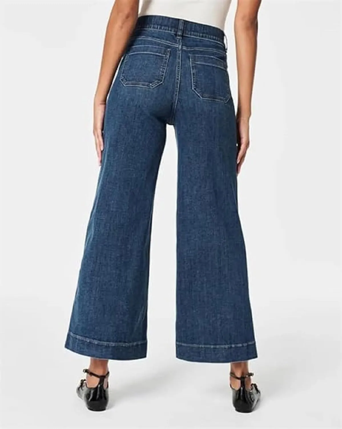 Tummy Control Cropped Wide Leg Jeans, Lovinpro Trendy High Waisted Wide Leg Jeans for Women with Patch Pocket