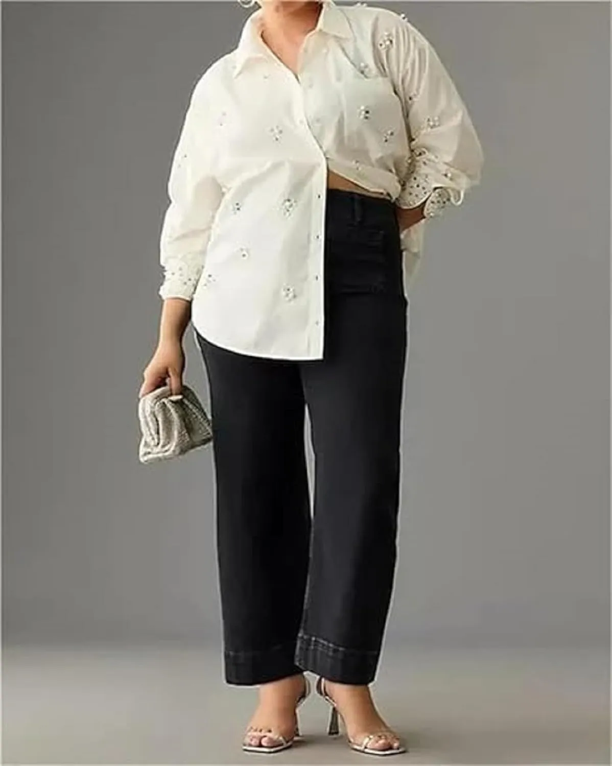 Tummy Control Cropped Wide Leg Jeans, Lovinpro Trendy High Waisted Wide Leg Jeans for Women with Patch Pocket