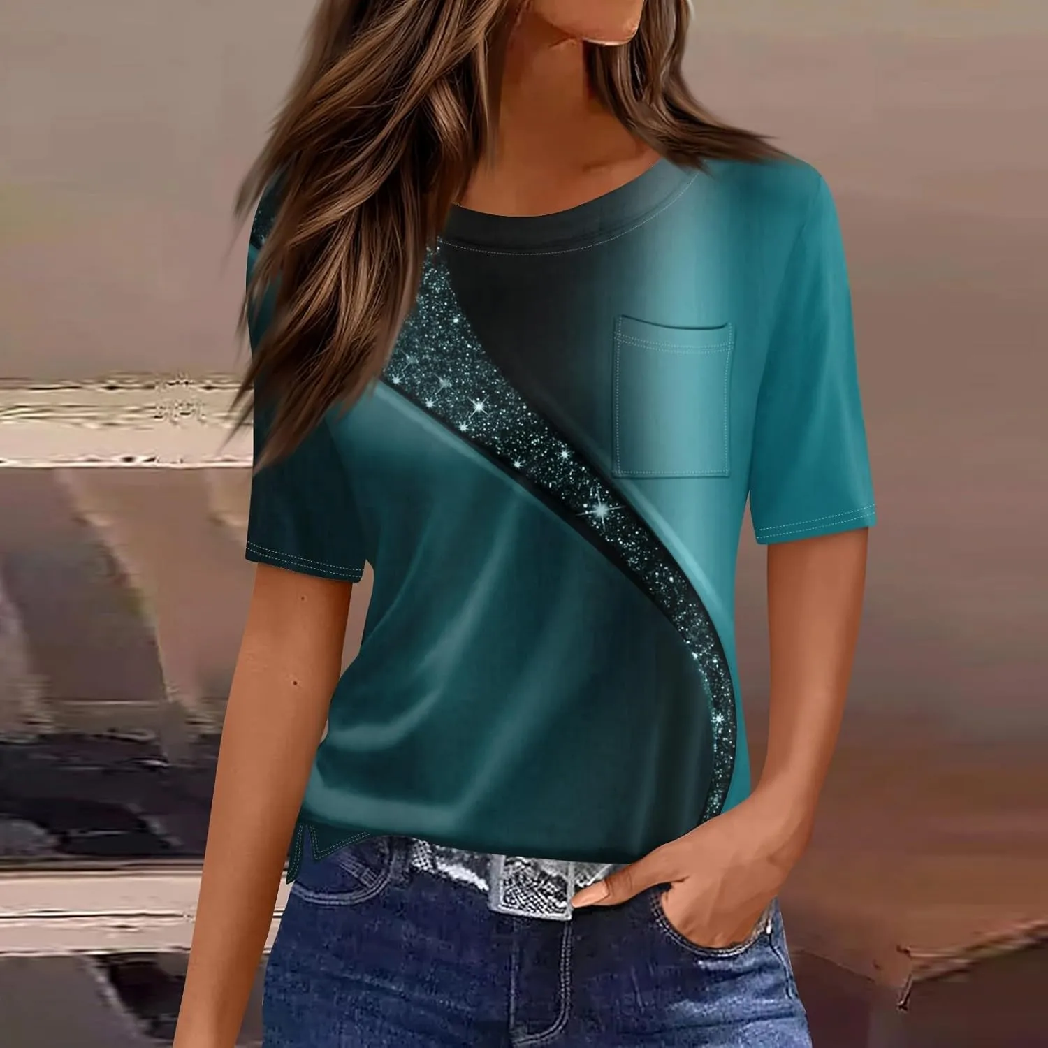 Tunic Tops for Women 2025 Summer Casual Button Up Crew Neck Shirts Short Sleeve T-Shirt Graphic Tees Blouse