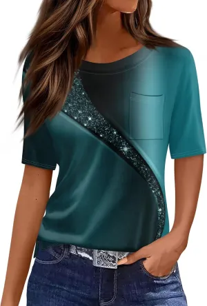 Tunic Tops for Women 2025 Summer Casual Button Up Crew Neck Shirts Short Sleeve T-Shirt Graphic Tees Blouse