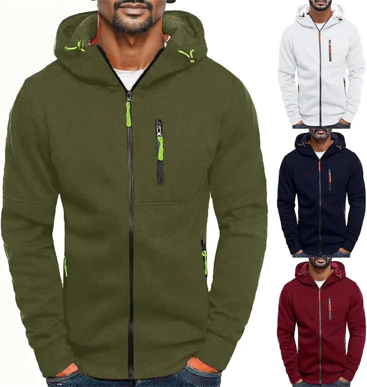 TUQIDEWU Mens Hoodies Zip Up Slim Fit, Hoodies for Men Big and Tall Zipper Fleece Sweatshirts Long Sleeve Sweatshirts Coats