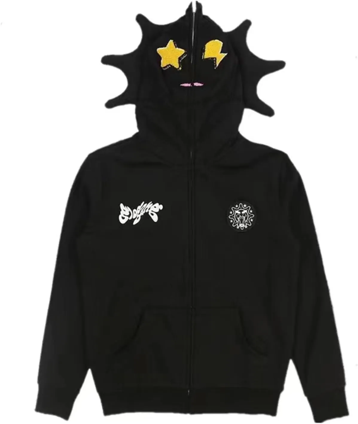 Unisex Full Zip Up Hoodies Goth Over Face Vintage Harajuku Retro Style Streetwear Jacket