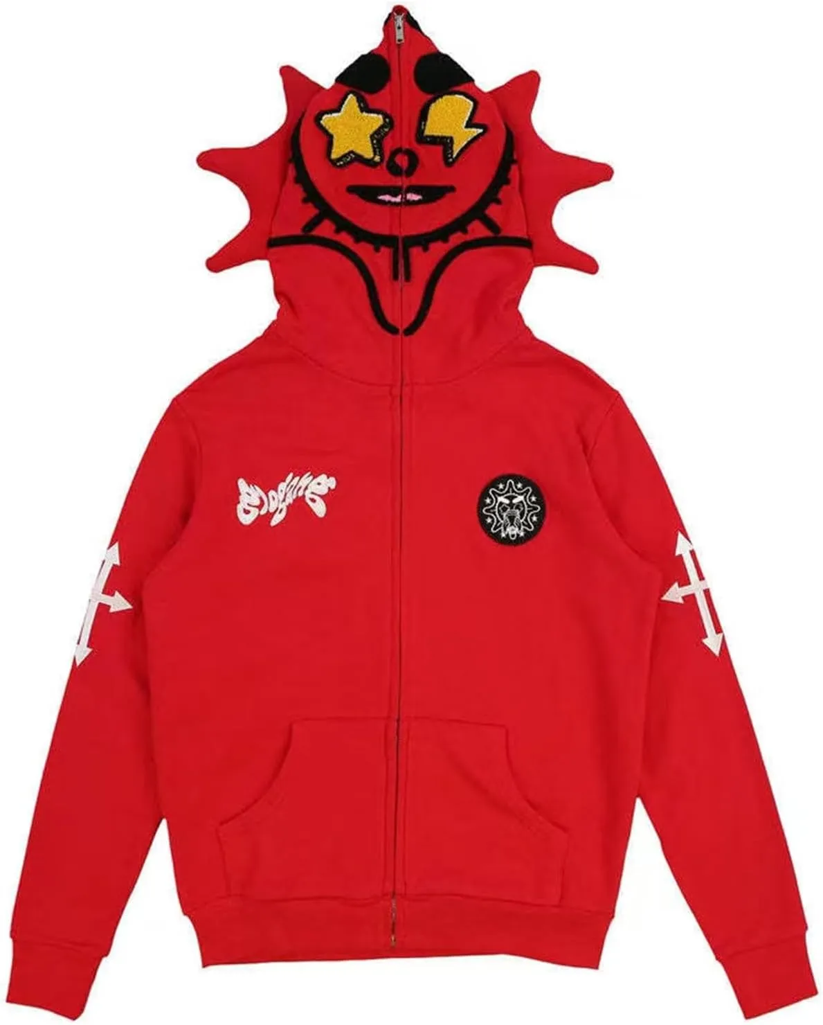 Unisex Full Zip Up Hoodies Goth Over Face Vintage Harajuku Retro Style Streetwear Jacket