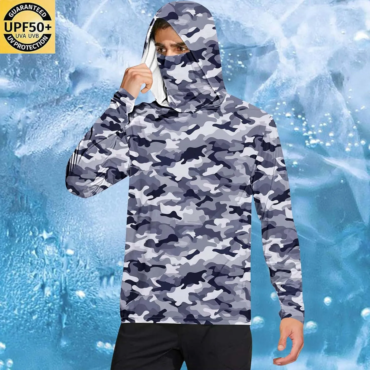 UPF 50  Shirts for Men 2025 Summer Long Sleeve UV Sun Protection Rash Guard Fishing Shirts Sun Hoodies with Face Mask