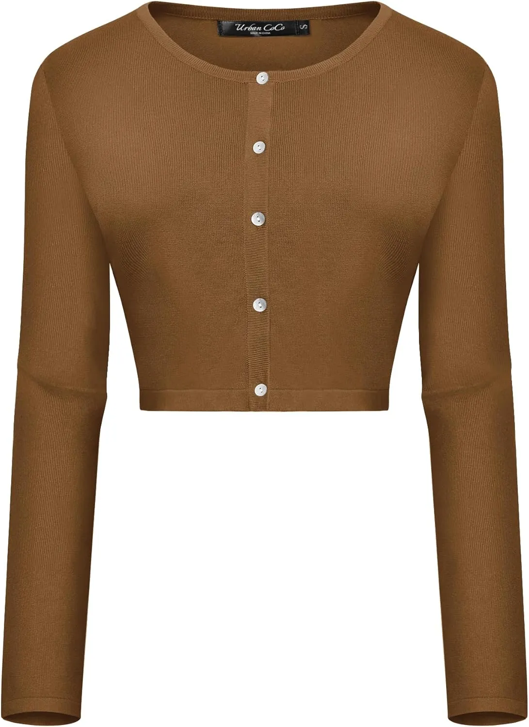Urban CoCo Women's Long Sleeve Button Up Cropped Cardigan Sweaters for Women Crew Neck Short Bolero Shrug for Dresses