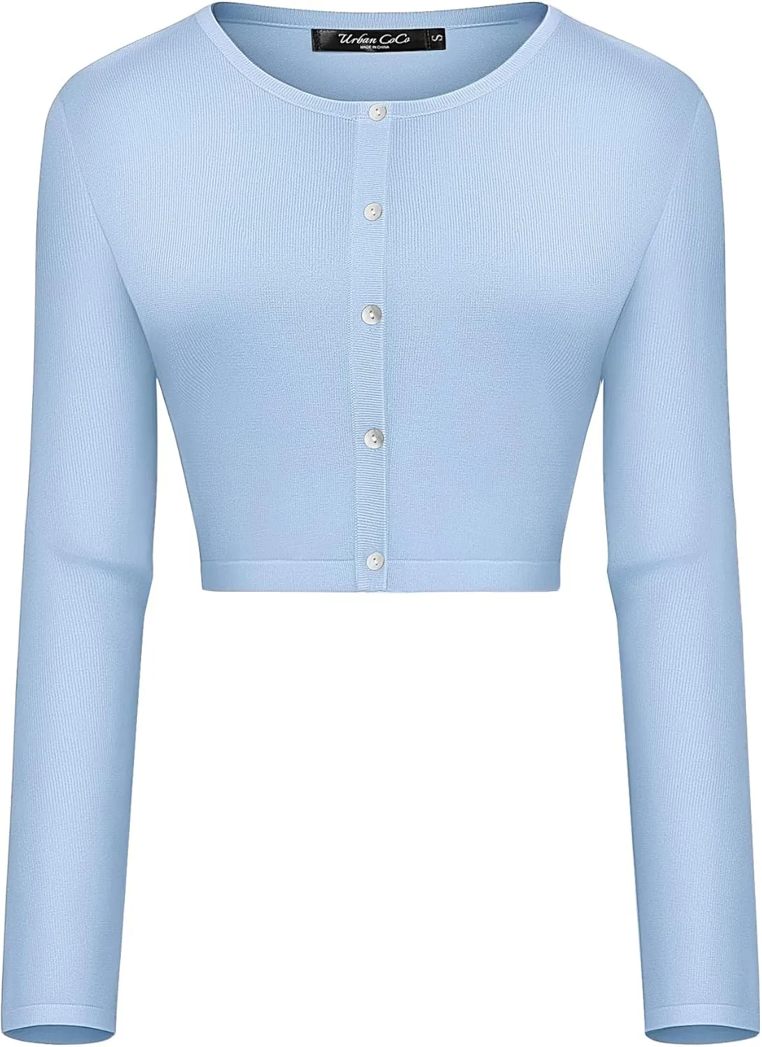 Urban CoCo Women's Long Sleeve Button Up Cropped Cardigan Sweaters for Women Crew Neck Short Bolero Shrug for Dresses