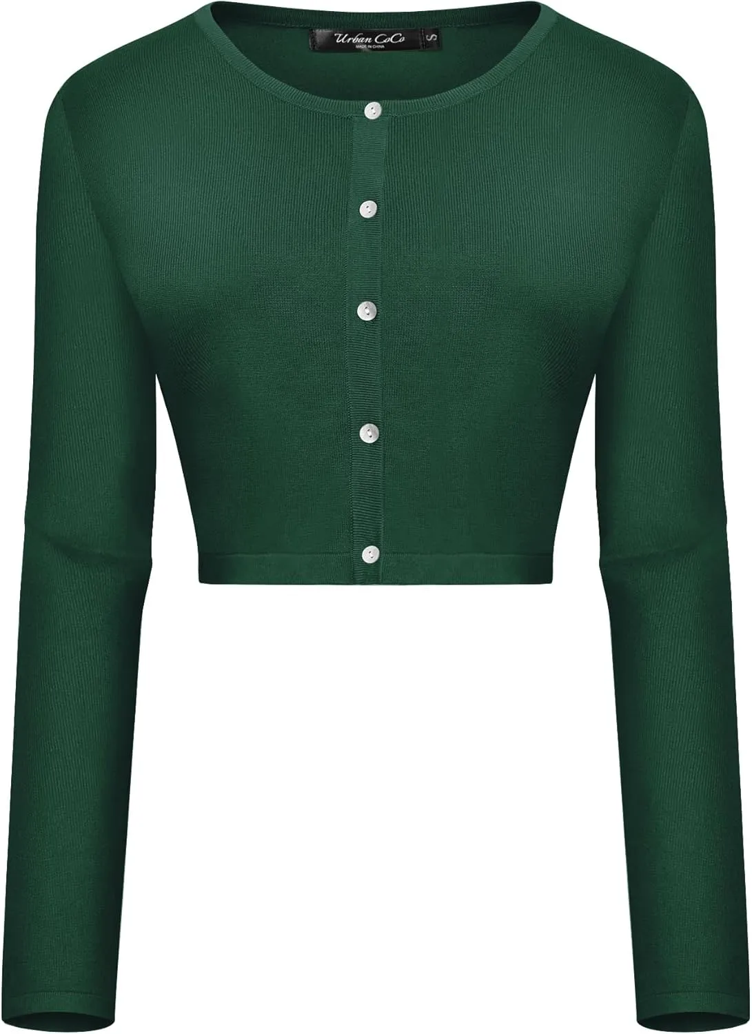 Urban CoCo Women's Long Sleeve Button Up Cropped Cardigan Sweaters for Women Crew Neck Short Bolero Shrug for Dresses