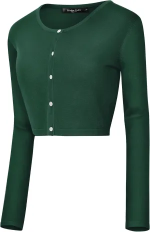 Urban CoCo Women's Long Sleeve Button Up Cropped Cardigan Sweaters for Women Crew Neck Short Bolero Shrug for Dresses
