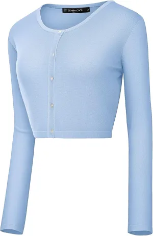 Urban CoCo Women's Long Sleeve Button Up Cropped Cardigan Sweaters for Women Crew Neck Short Bolero Shrug for Dresses