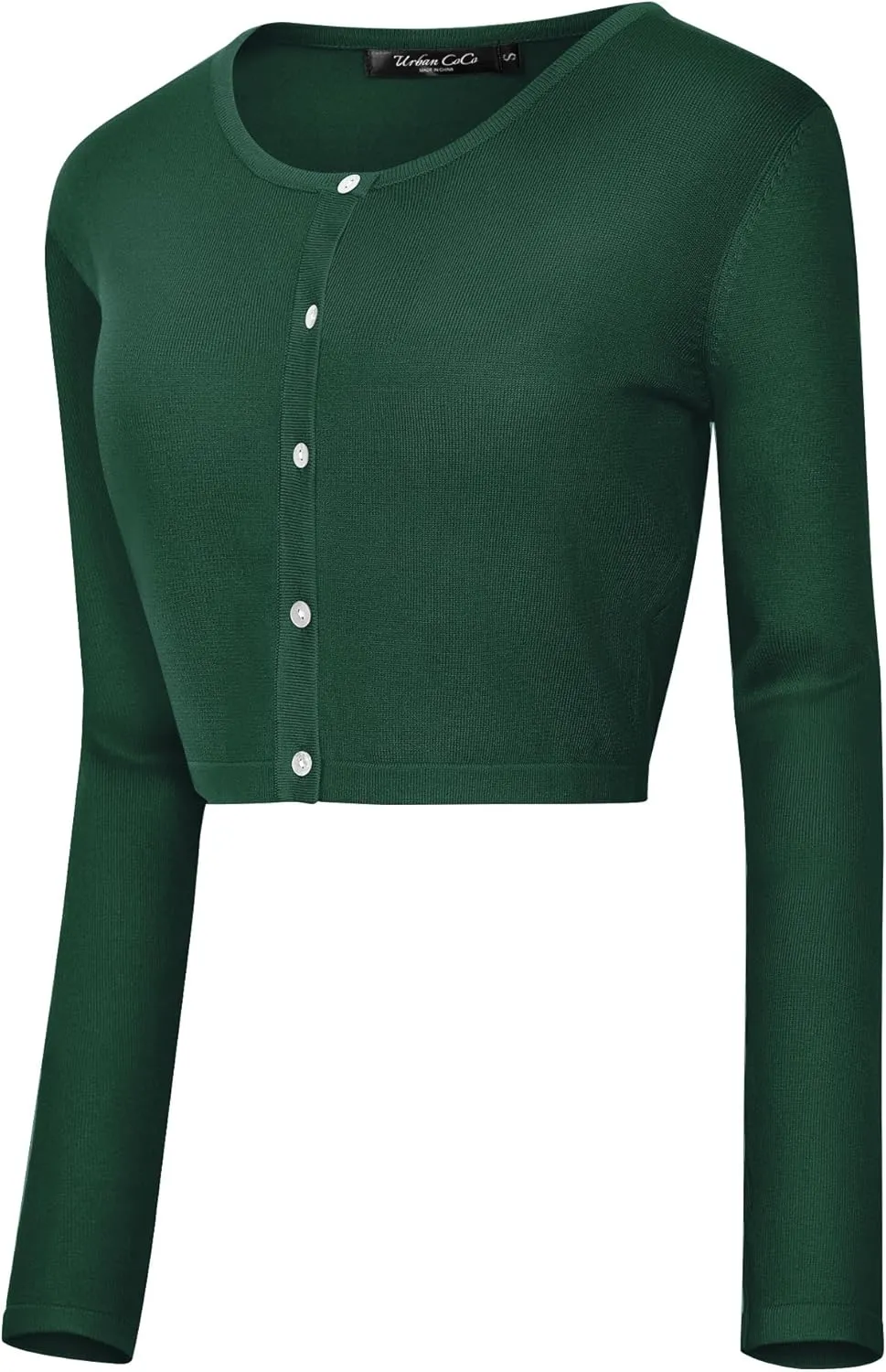 Urban CoCo Women's Long Sleeve Button Up Cropped Cardigan Sweaters for Women Crew Neck Short Bolero Shrug for Dresses