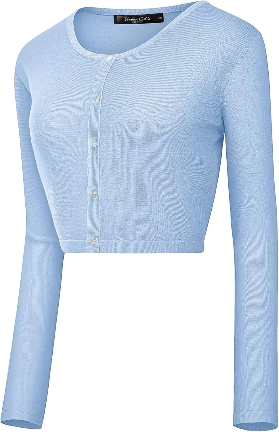 Urban CoCo Women's Long Sleeve Button Up Cropped Cardigan Sweaters for Women Crew Neck Short Bolero Shrug for Dresses
