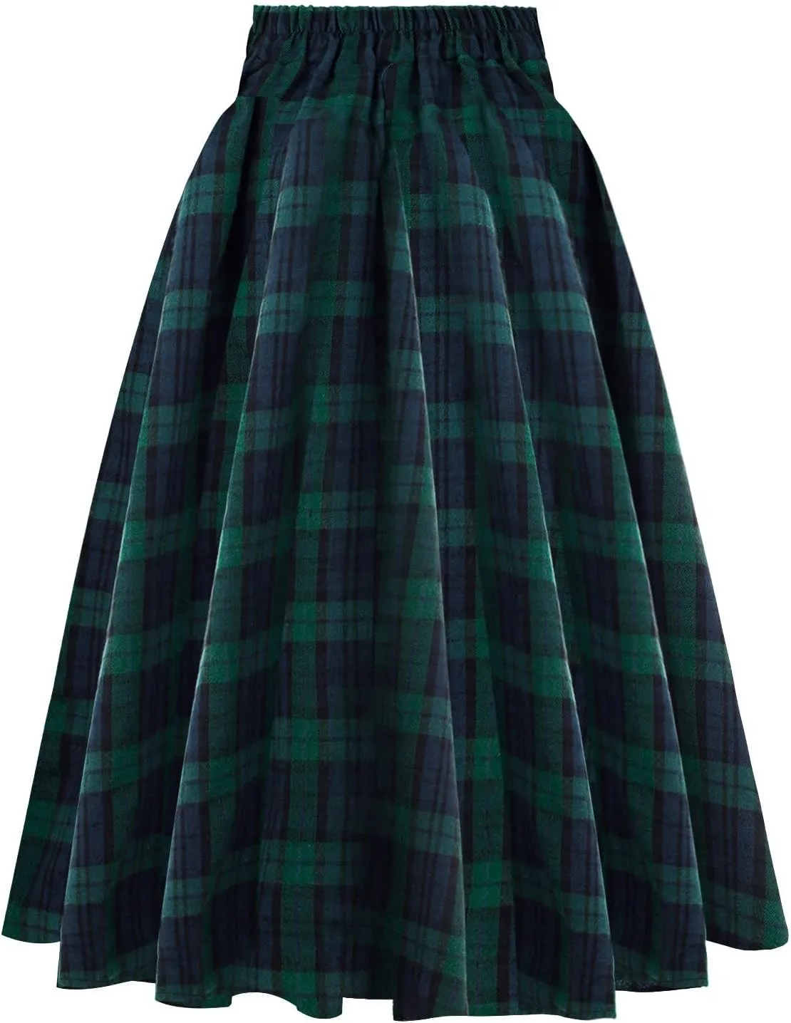 Vintage Plaid Skirt for Women High Waisted Midi A-line Skirts Pleated Skirt with Pockets Tartan Maxi Skirts