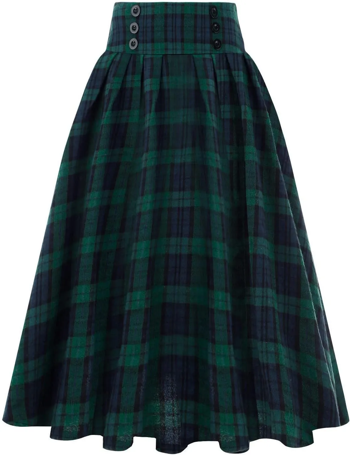 Vintage Plaid Skirt for Women High Waisted Midi A-line Skirts Pleated Skirt with Pockets Tartan Maxi Skirts