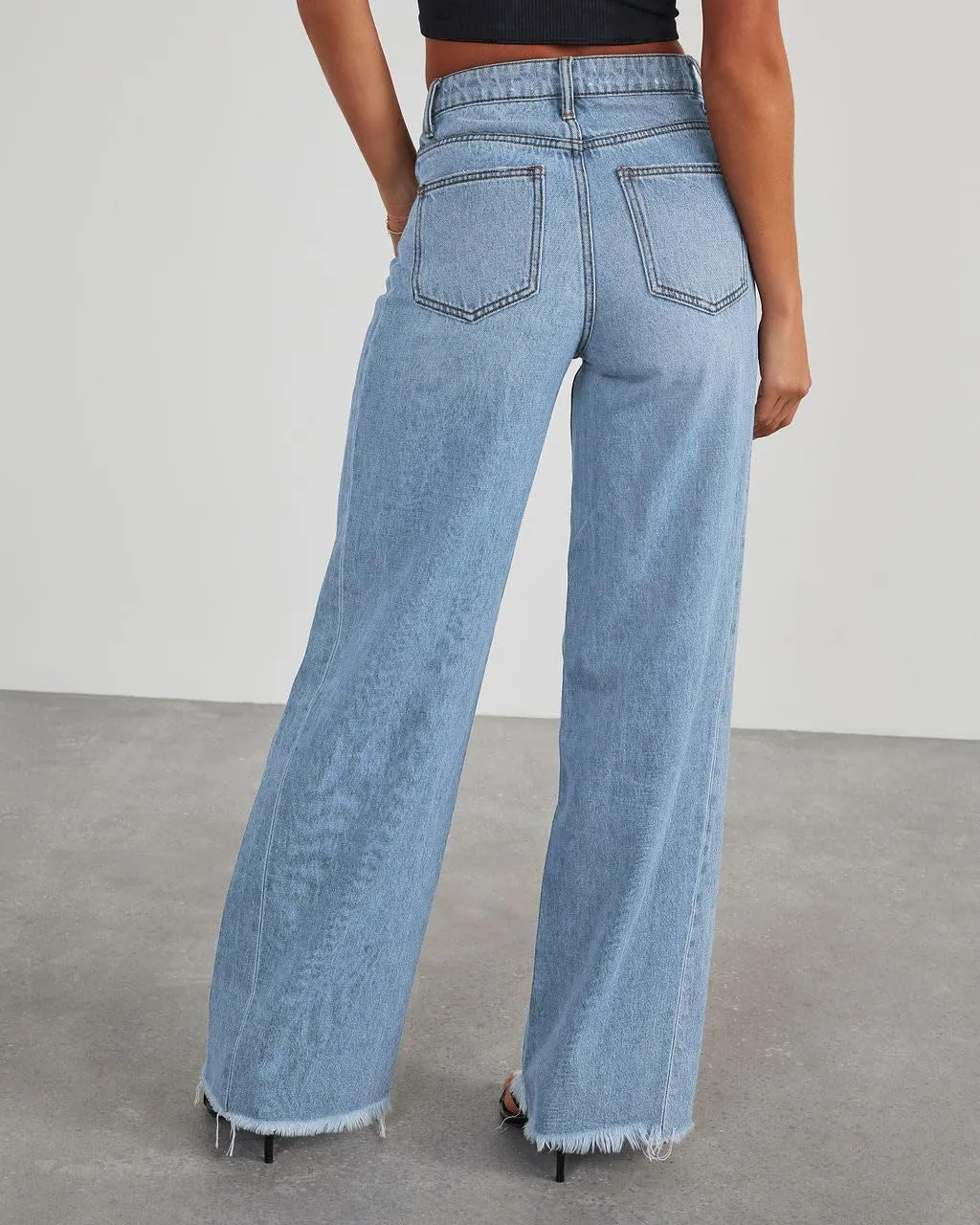 Wide Leg Jeans for Women Trendy High Waisted Solid Straight Wide Leg Jeans Raw Hem Denim Pants with Pockets