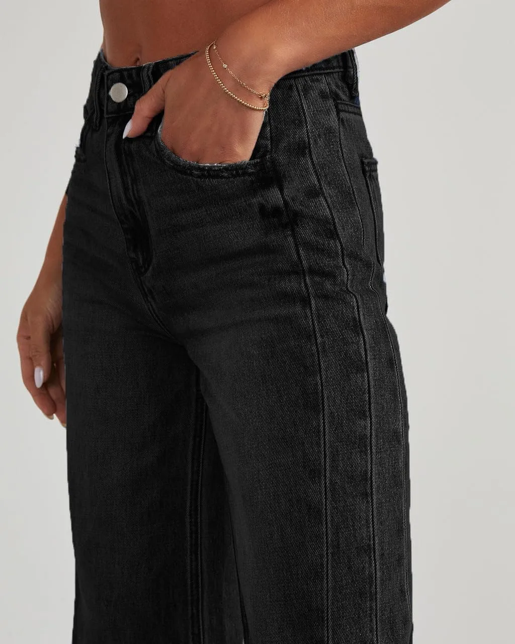 Wide Leg Jeans for Women Trendy High Waisted Solid Straight Wide Leg Jeans Raw Hem Denim Pants with Pockets