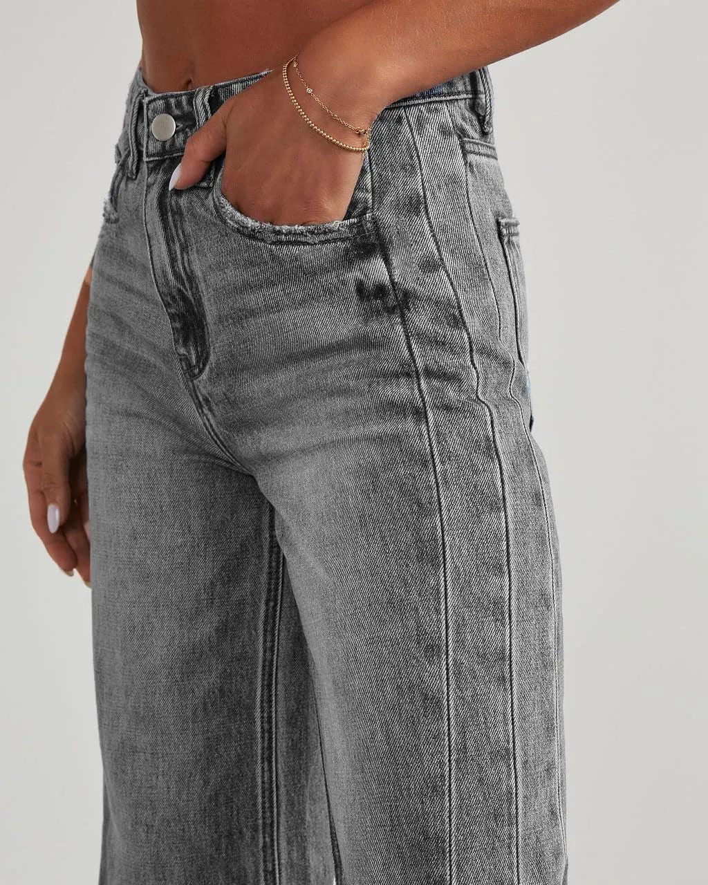 Wide Leg Jeans for Women Trendy High Waisted Solid Straight Wide Leg Jeans Raw Hem Denim Pants with Pockets