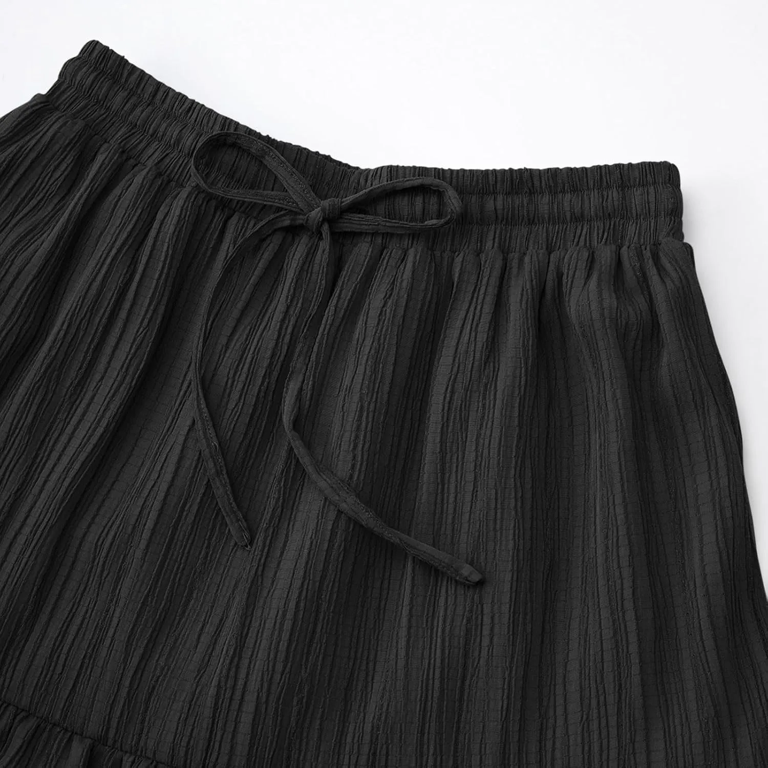 Women Boho Elastic High Waist Pleated A-Line Skirts Flowy Swing Tiered Maxi Long Skirt Dress Summer Trendy